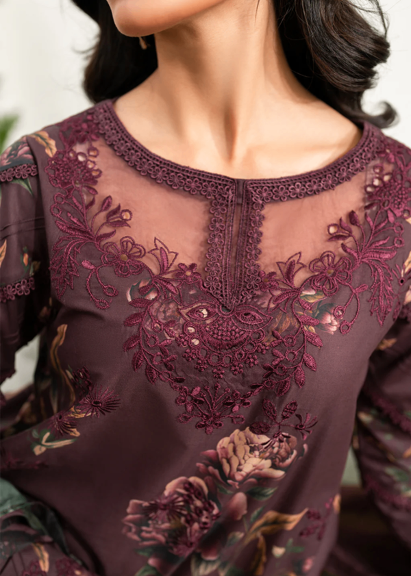 IZNIK BURGUNDY UNSTICHED KHADDAR PRINTED EMBROIDERED 3pc (SL-9055)