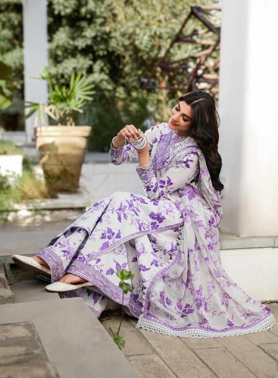 Purple Bloom Printed Embroidered Lawn Unstiched 3pc (ZT-1955)