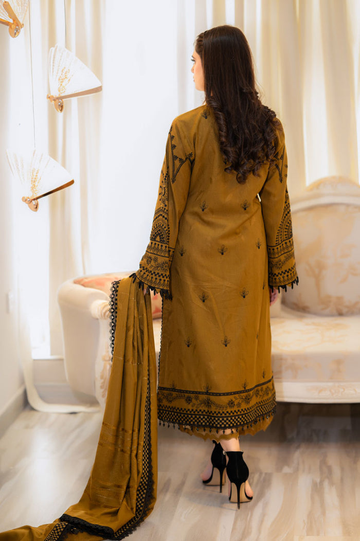 Libas Mustard Embroidered Dhanak Unstiched 3pc WITH EMBROIDERED DHANAK SHAWL (SL-1155)