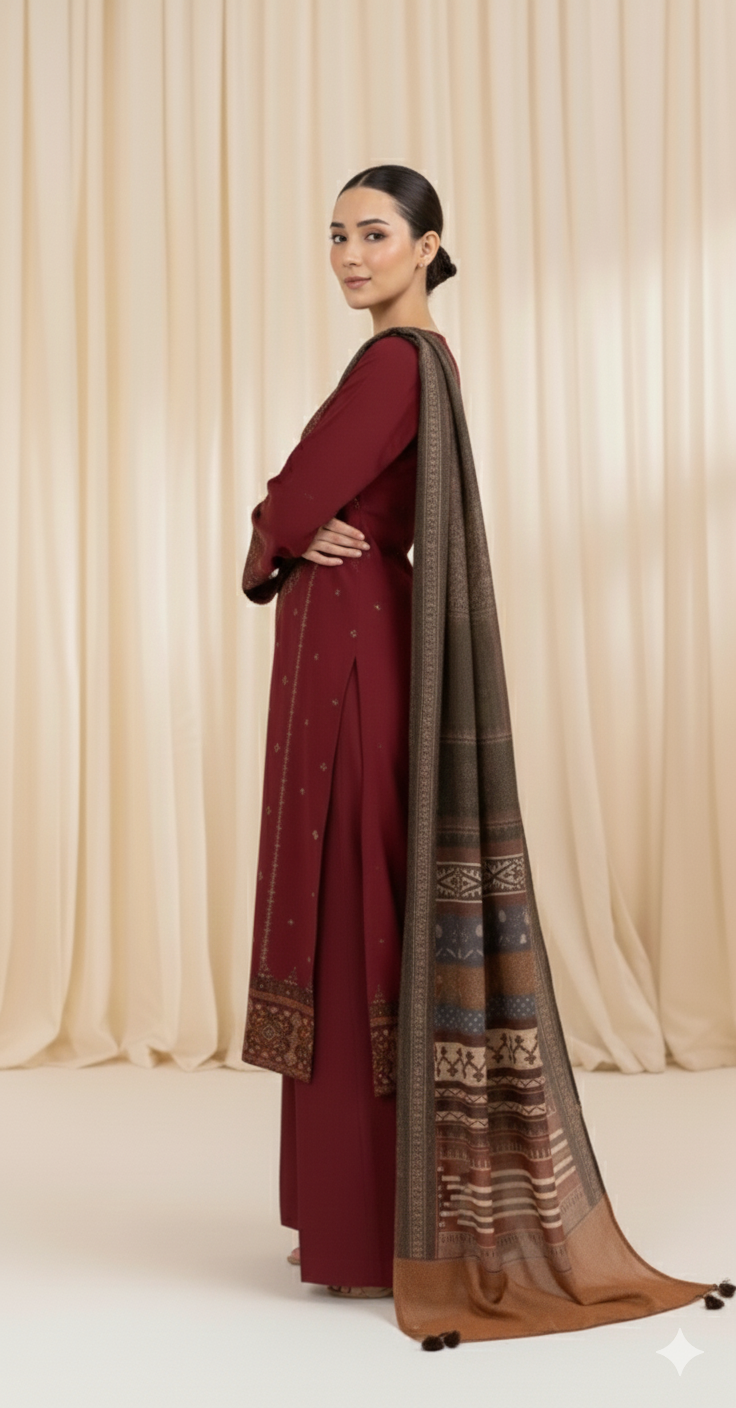 SAPHIRE-EMBROIDERED DHANAK 3pc Unstiched
