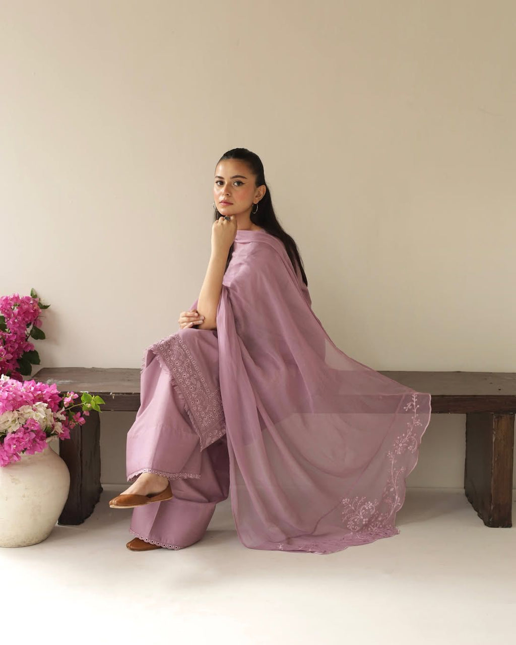 Lavender Embroidered Lawn Suit 3 Piece - Pure Chiffon Dupatta & Trouser | zarysh