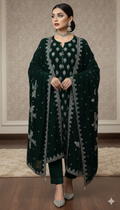 Maria B Luxury Embroidered Micro Velvet Unstiched 3pc Dark Green (SL-4055)