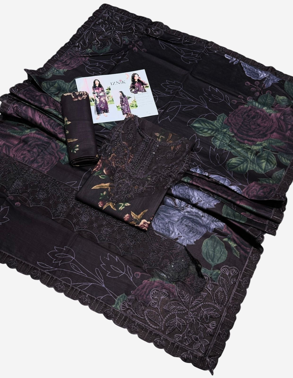 IZNIK BURGUNDY UNSTICHED KHADDAR PRINTED EMBROIDERED 3pc (SL-9055)