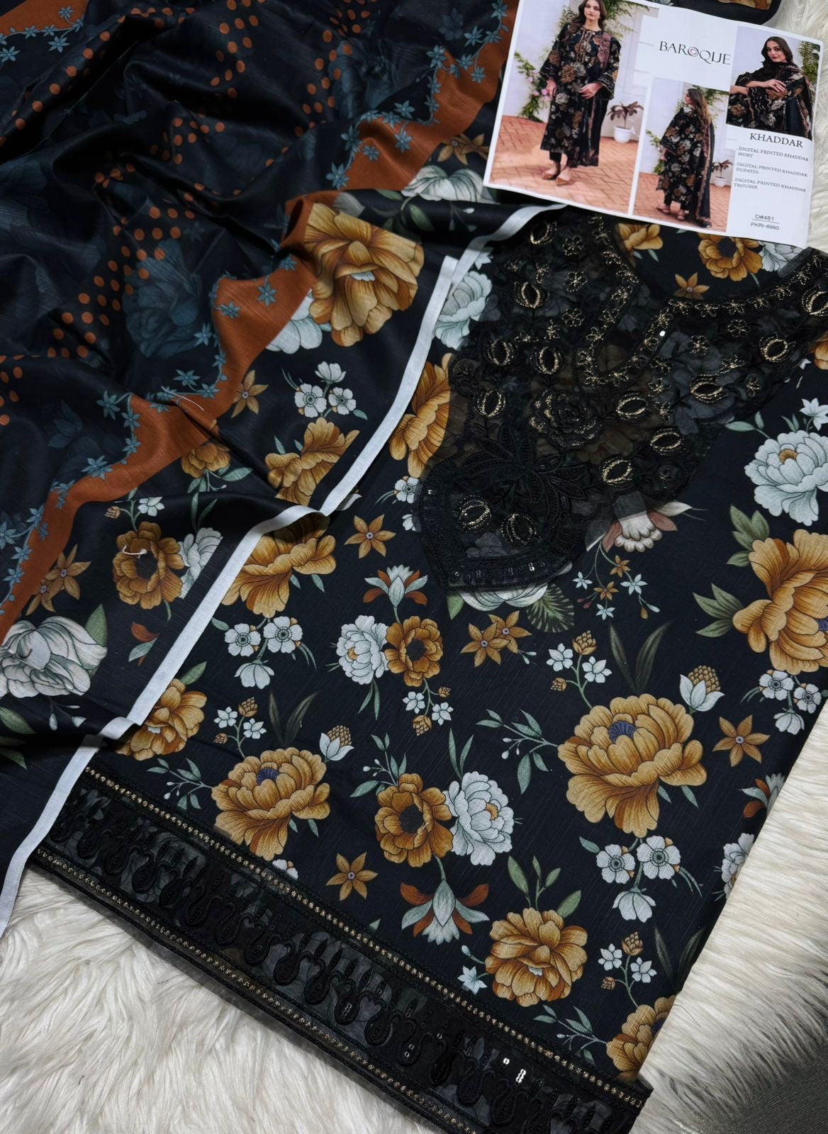 Baroque Printed Embroidered Unstiched Khaddar 3pc (SL-505)