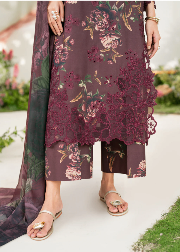 IZNIK BURGUNDY UNSTICHED KHADDAR PRINTED EMBROIDERED 3pc (SL-9055)