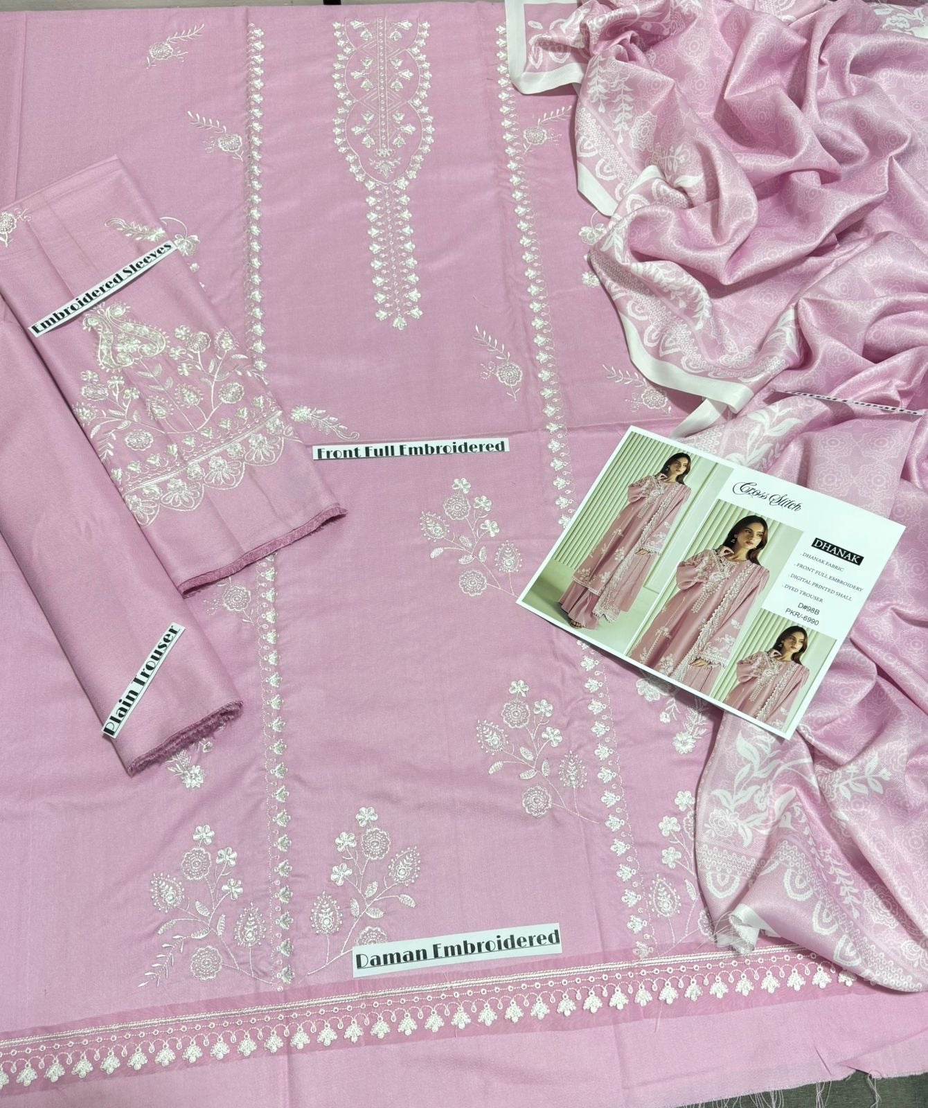 JAZMINE-EMBROIDERED DHANAK UNSTICHED 3pc SL-D98B