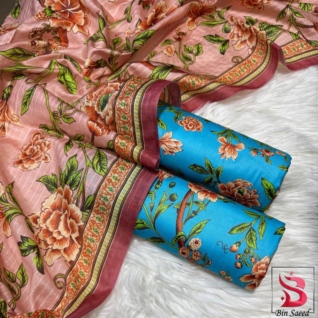 Bin Saeed Printed Linen Unstiched 3pc