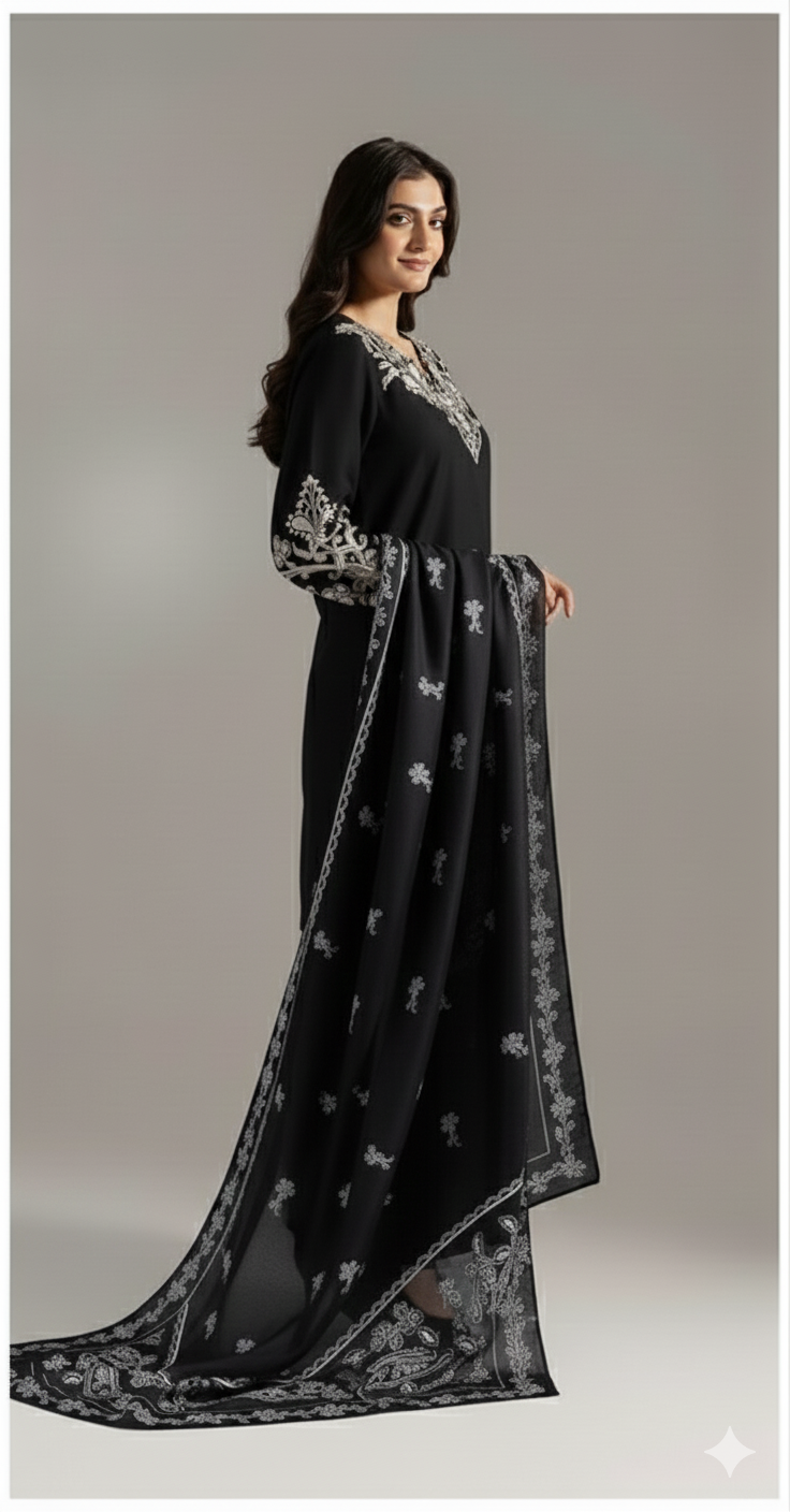 IZEL BLACK EMBROIDERED KHADDAR UNSTICHED 3pc