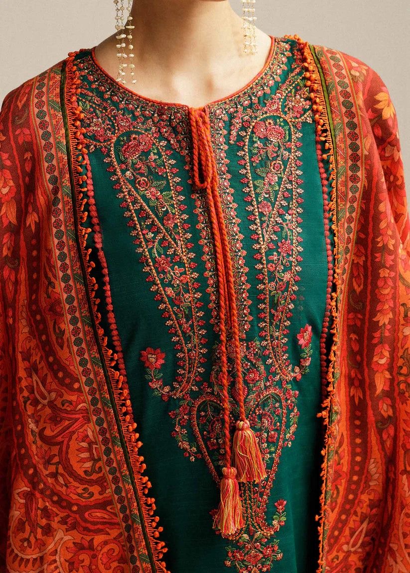 HUSSAIN REHAR UNSTICHED DHANAK EMBROIDERED 3pc (SL0455)