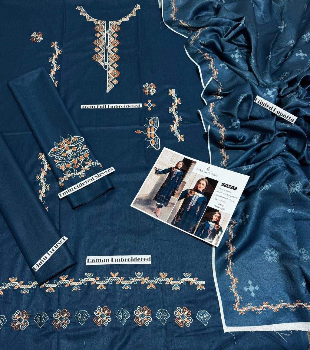 JAZMINE-EMBROIDERED DHANAK UNSTICHED 3PC (SL-9179)