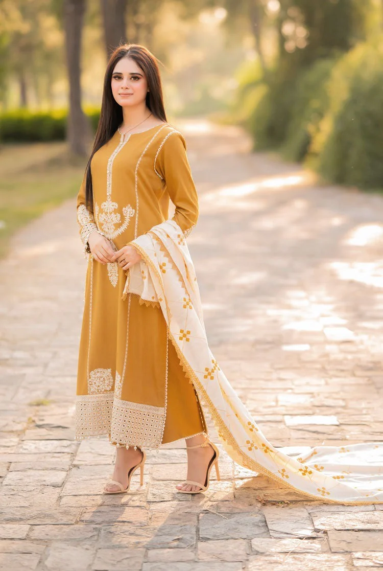 JAZMINE EMBROIDERED DHANAK UNSTICHED 3pc WITH EMBROIDERED SHAWL