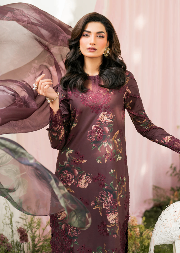 IZNIK BURGUNDY UNSTICHED KHADDAR PRINTED EMBROIDERED 3pc (SL-9055)