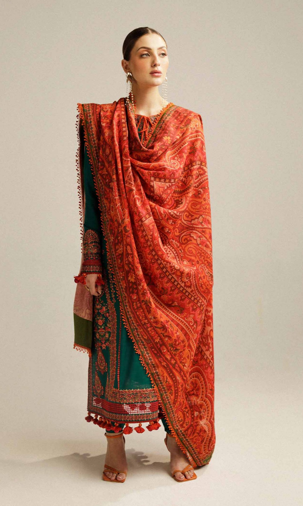 HUSSAIN REHAR UNSTICHED DHANAK EMBROIDERED 3pc (SL0455)