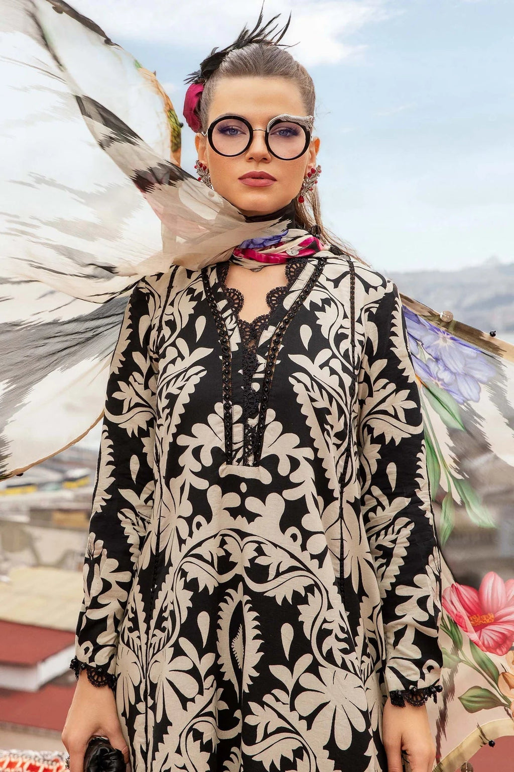 Maria B Printed Embroidered Unstiched Khaddar 3pc (SL-4455)