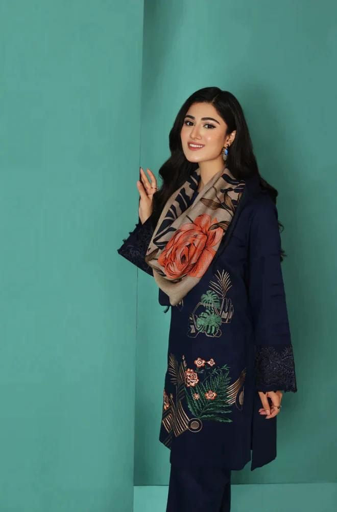 NISHAT-EMBROIDERED DHANAK UNSTICHED 3pc