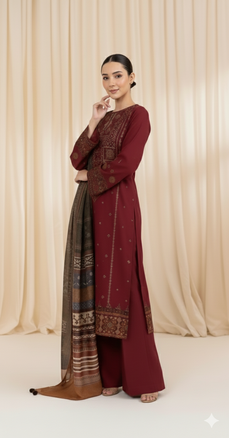 SAPHIRE-EMBROIDERED DHANAK 3pc Unstiched