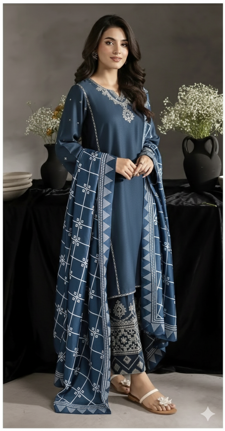 IZEL EMBROIDERED DHANAK UNSTICHED 3pc (SL-749)