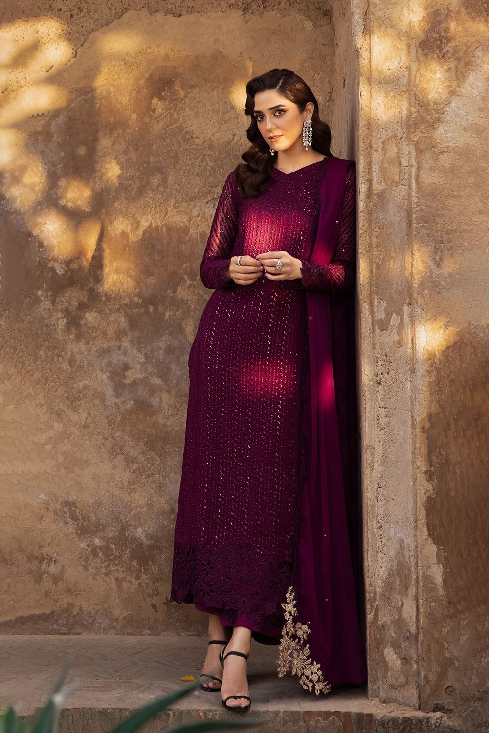 GARNET MAJESTY-AZURE LUXURY CHIFFON EMBROIDERED WEDDING COLLECTION (SL-132873) Unstiched