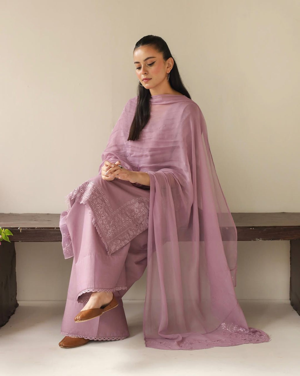 Lavender Embroidered Lawn Suit 3 Piece - Pure Chiffon Dupatta & Trouser | zarysh