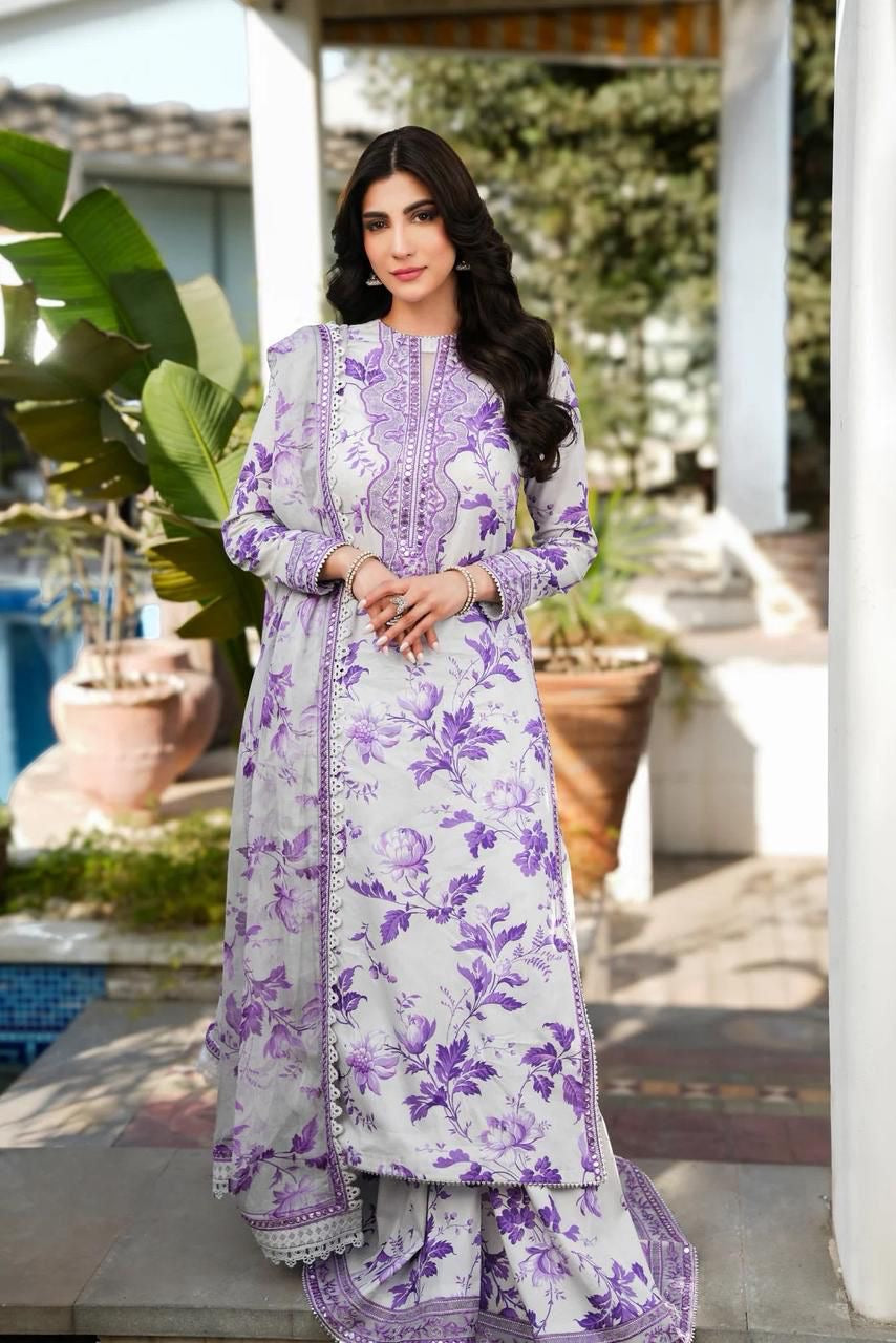 Purple Bloom Printed Embroidered Lawn Unstiched 3pc (ZT-1955)