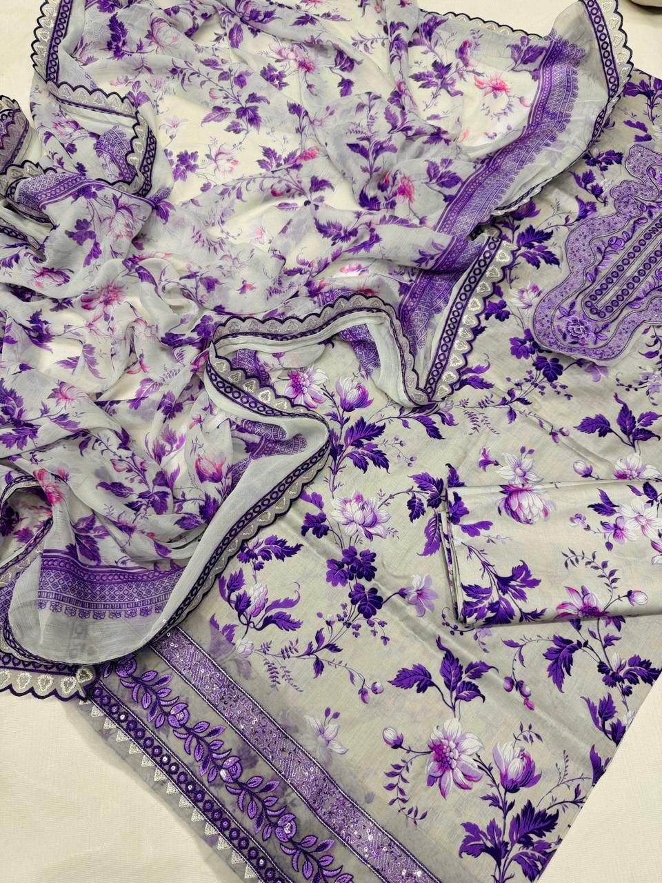 Purple Bloom Printed Embroidered Lawn Unstiched 3pc (ZT-1955)