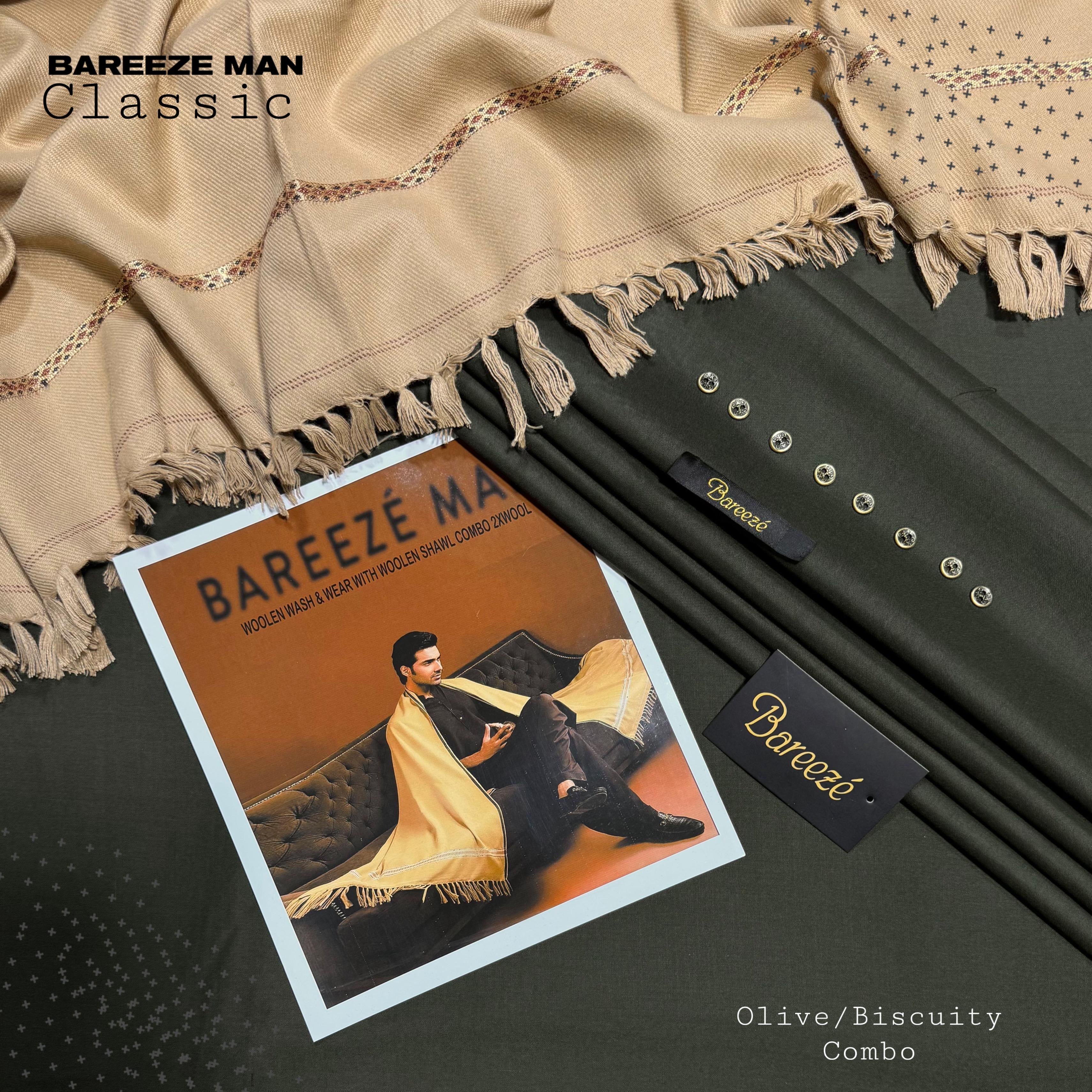MEN’s PREMIUM WOOLEN WASH&WEAR WITH WOOL SHAWL (OLIVE&BISCUITCOMBO)