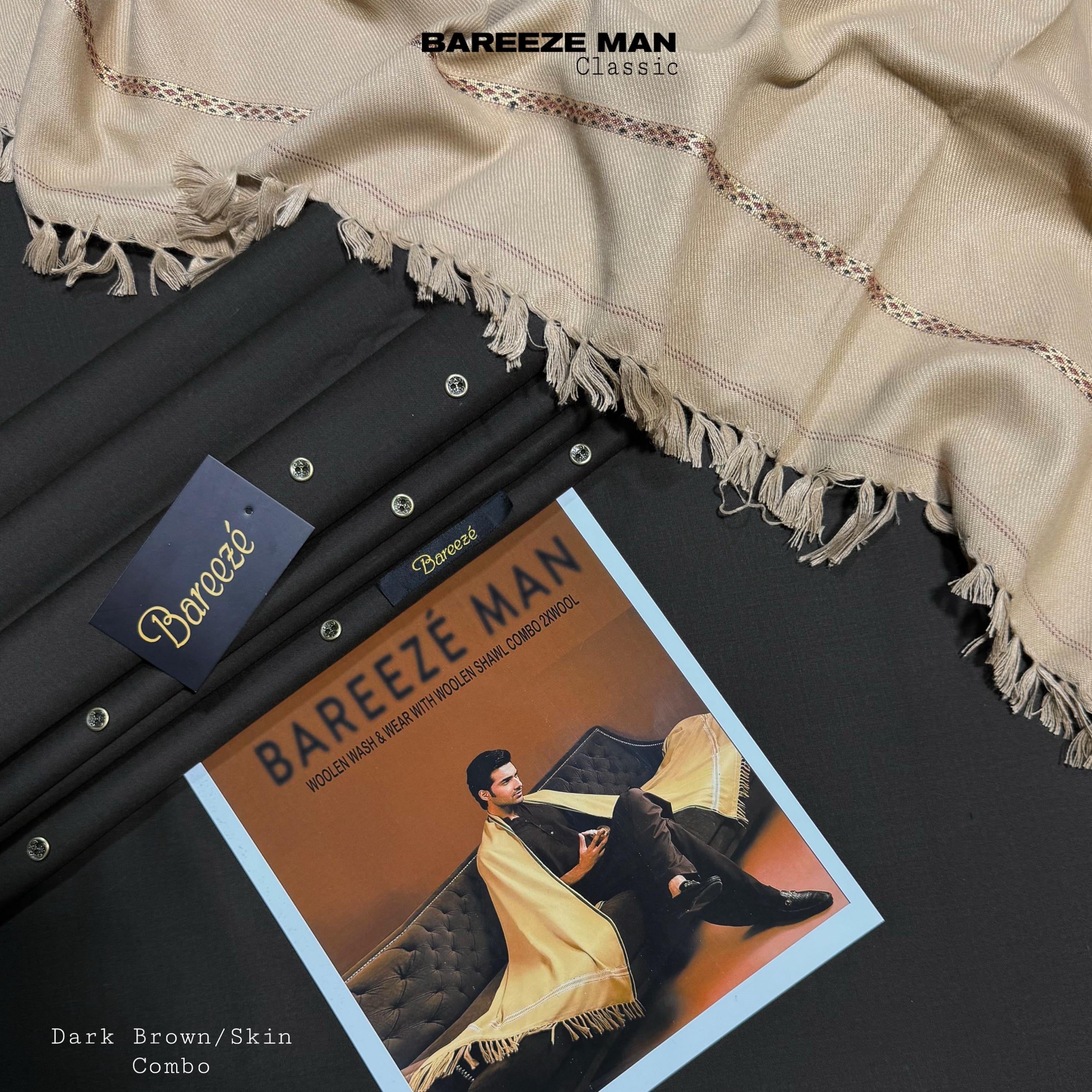 MEN’s PREMIUM WOOLEN WASH&WEAR WITH WOOL SHAWL (DARK BROWN&SKIN COMBO)