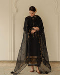 ⁠Zarysh Black Lawn Suit Sleeve Detail Sequence Tilla Embroidery⁠