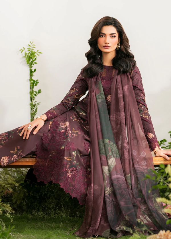 IZNIK BURGUNDY UNSTICHED KHADDAR PRINTED EMBROIDERED 3pc (SL-9055)