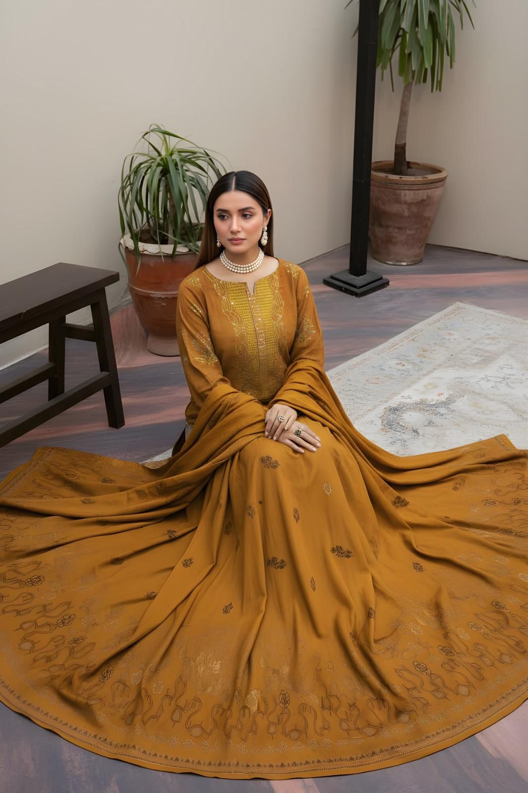 “BAVLI” BY ZIMAL TEXTILES SLUB VISCOSE EMBROIDERED APLIC WORK UNSTICHED 3pc SL-D04