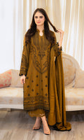 Libas Mustard Embroidered Dhanak Unstiched 3pc WITH EMBROIDERED DHANAK SHAWL (SL-1155)