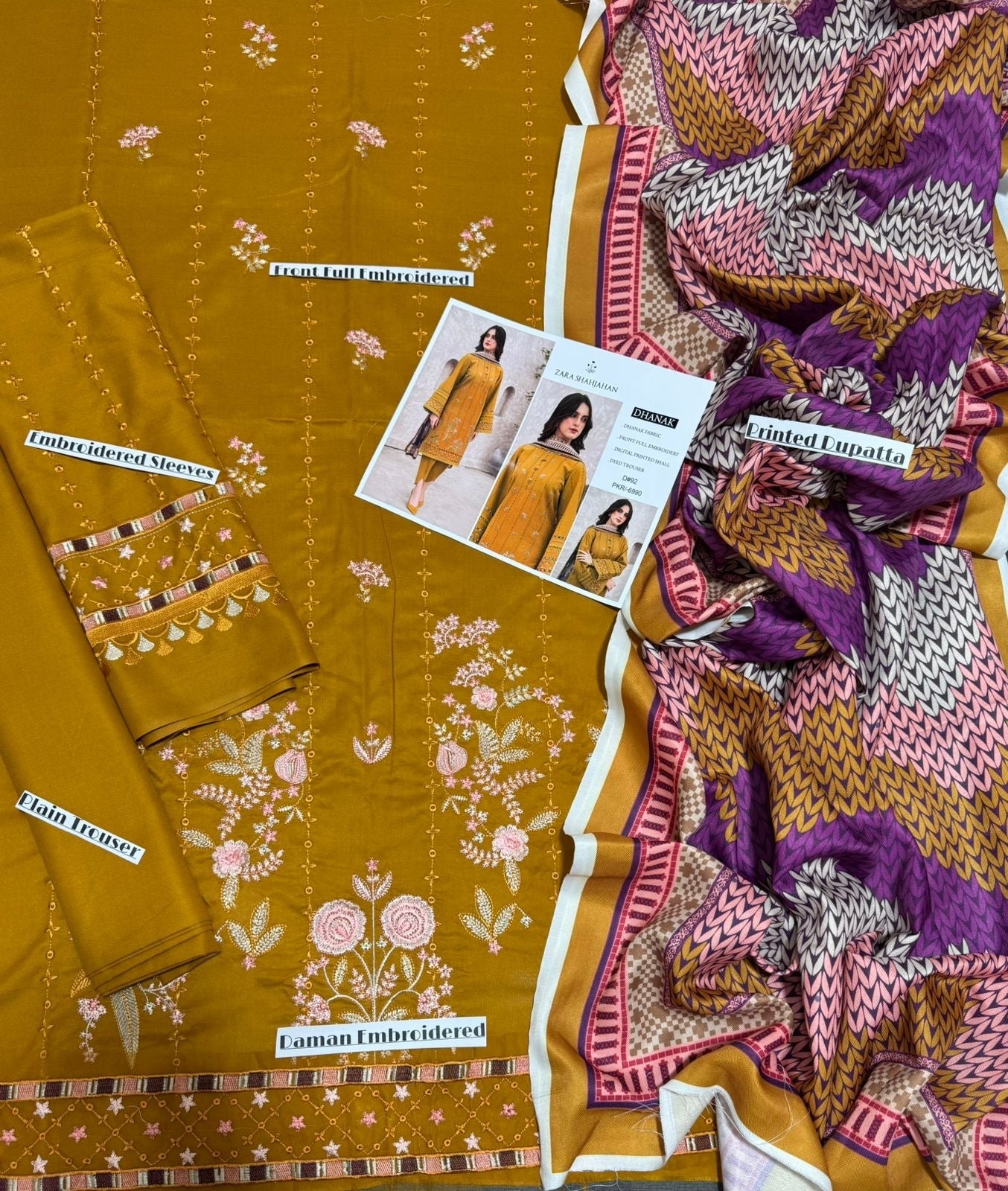 ZARA SHAHJAHAN EMBROIDERED DHANAK UNSTICHED 3pc (SL-D92)