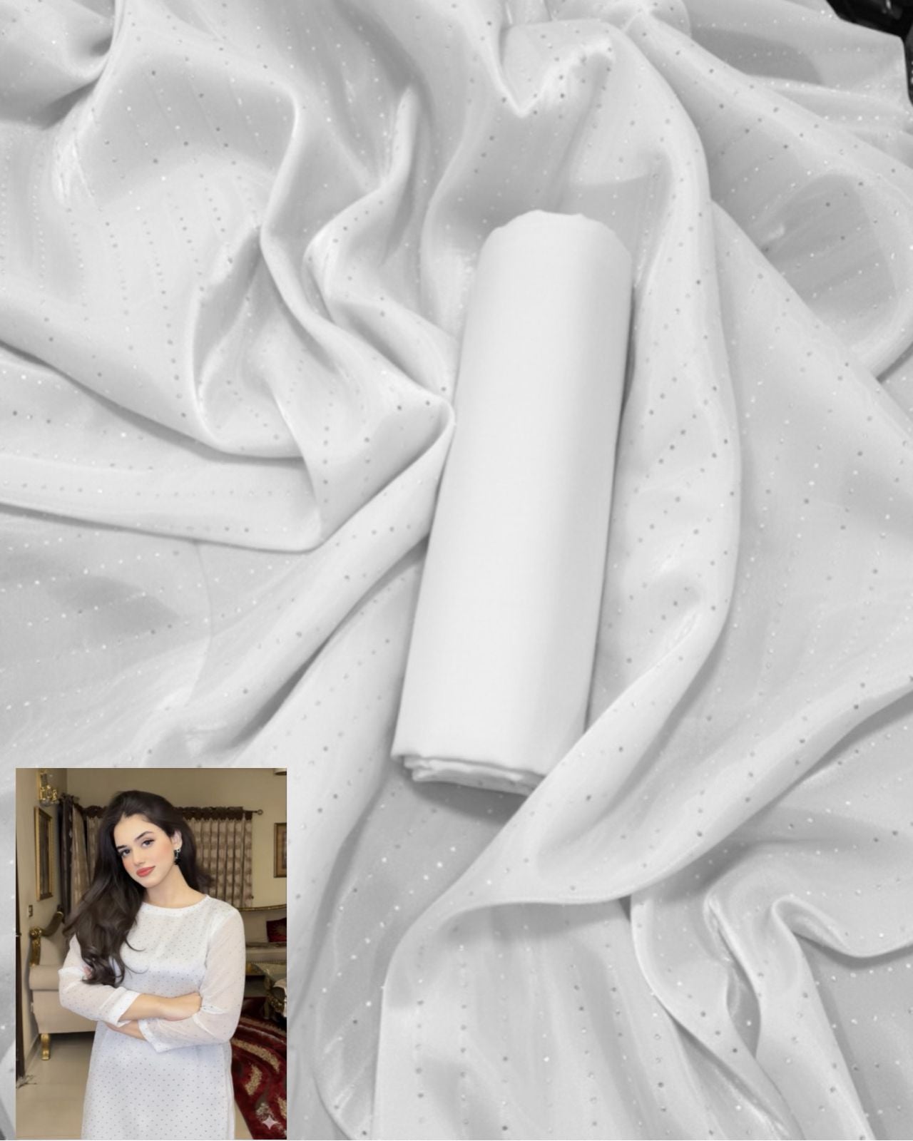 Luxury Sheesha Silk unstiched 2pc (White) SL-1958