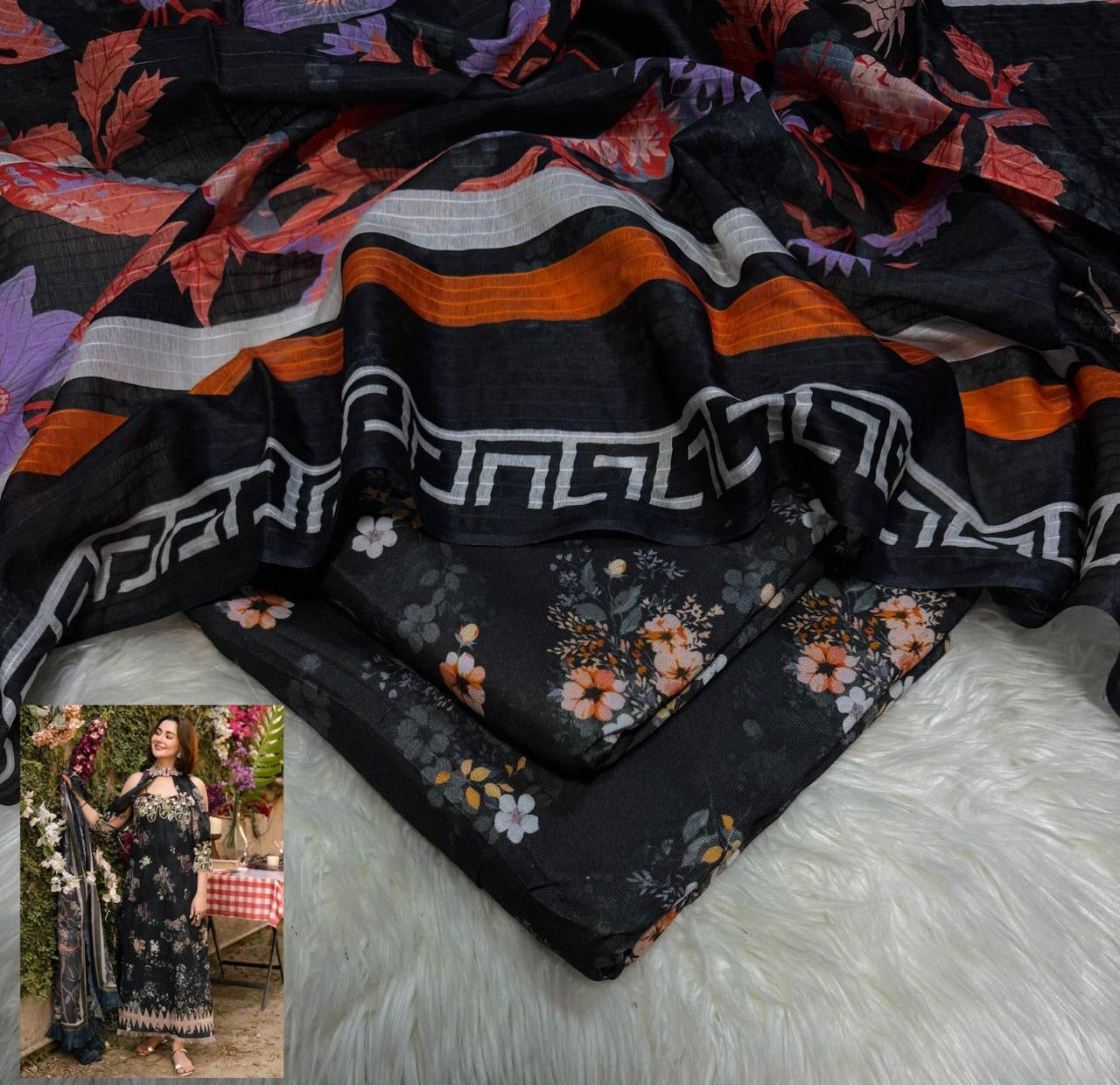 Hania Printed Linen Unstiched 3pc