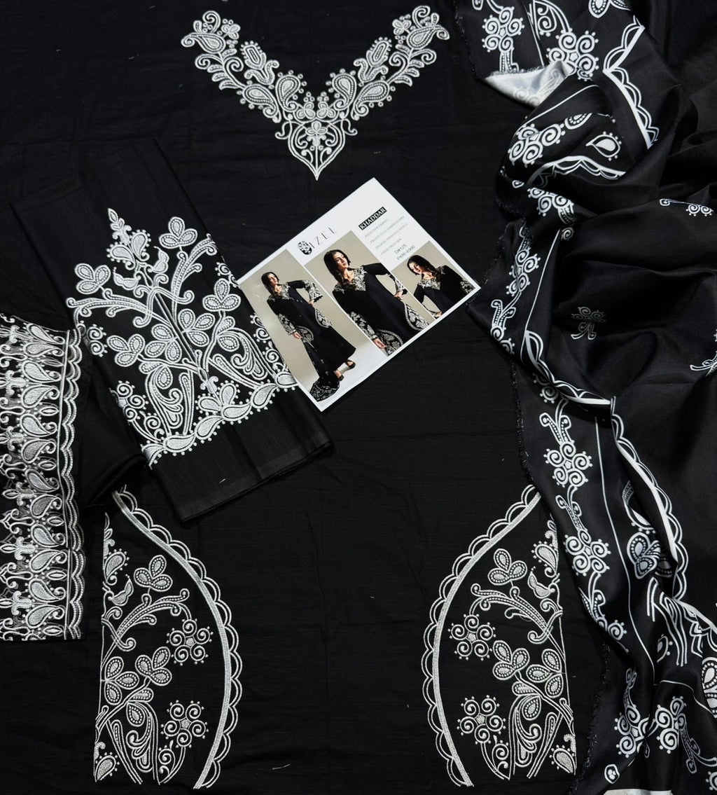 IZEL BLACK EMBROIDERED KHADDAR UNSTICHED 3pc