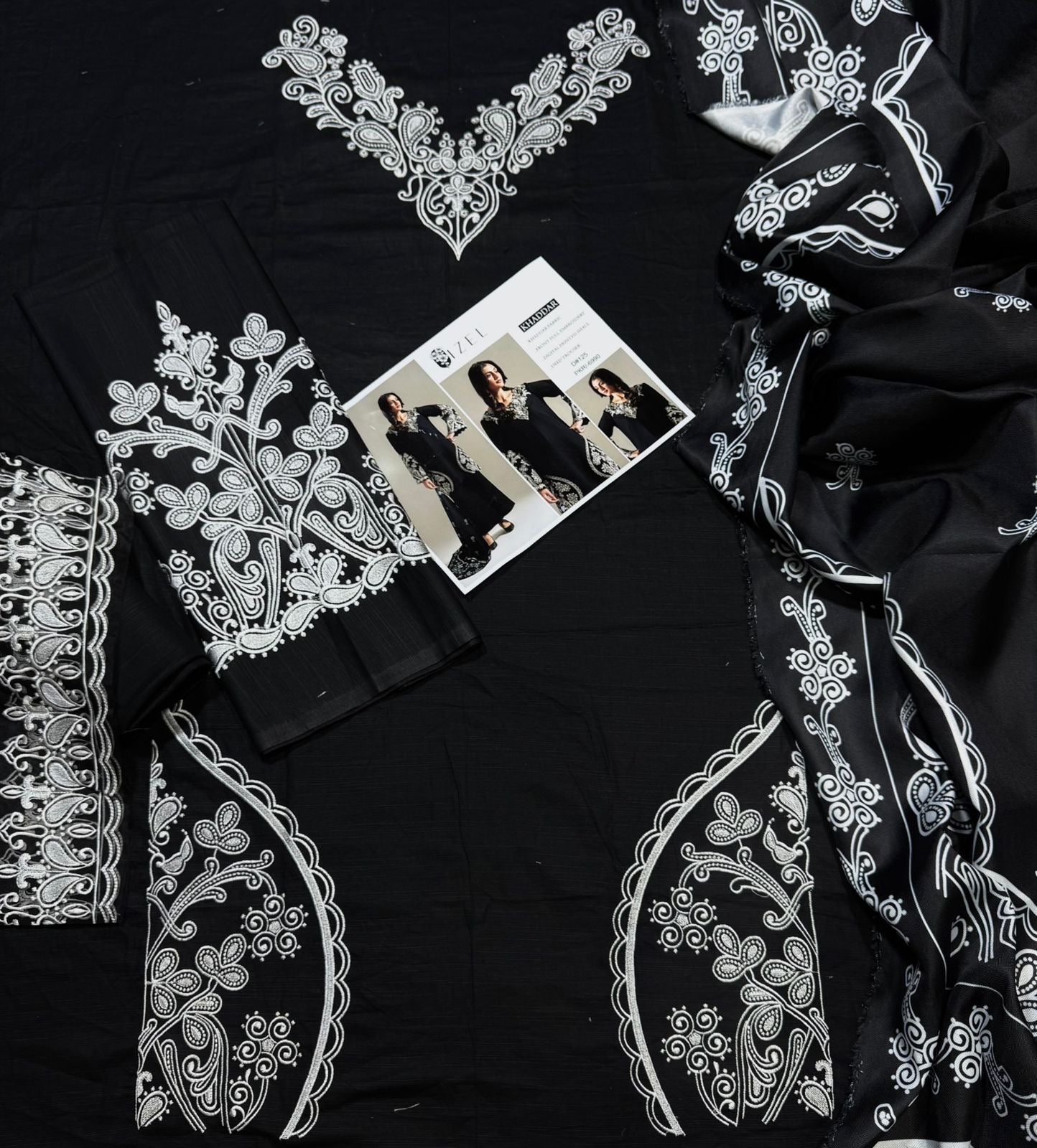 IZEL BLACK EMBROIDERED KHADDAR UNSTICHED 3pc