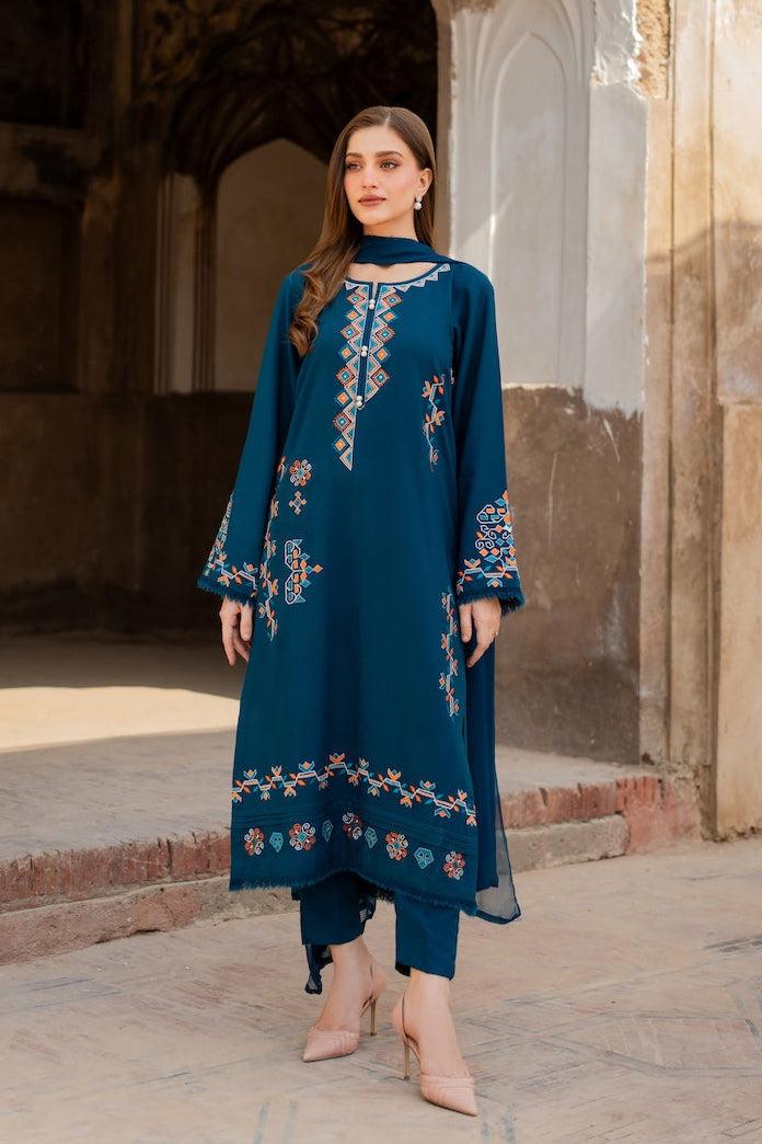 JAZMINE-EMBROIDERED DHANAK UNSTICHED 3PC (SL-9179)