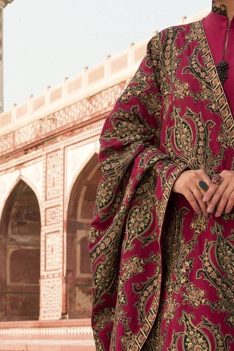 BAREEZE HEAVY EMBROIDERED DHANAK UNSTICHED 3pc WITH EMBROIDERED SHAWL (SL-507)