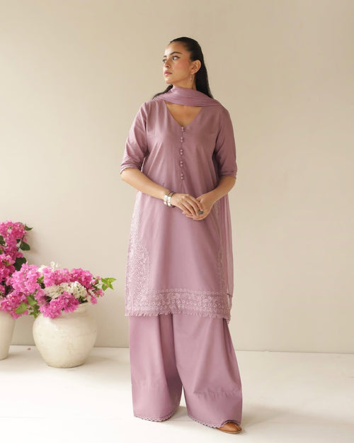 Lavender embroidered lawn suit 3 piece front view⁠