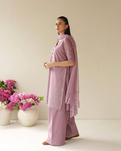 Lavender embroidered lawn suit 3 piece side view⁠