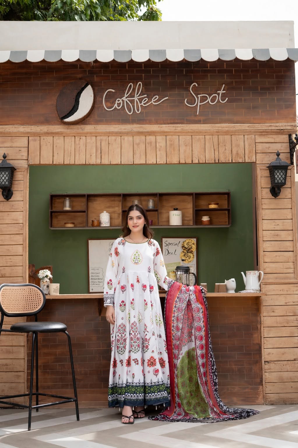 White Floral Printed 2Piece Stitched Suit | Premium Pakistani Lawn Dress | Zarysh