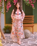 Women's Beige Floral Printed 2 Piece Kaftan | Premium Stitched Lawn Kaftan | Zarysh
