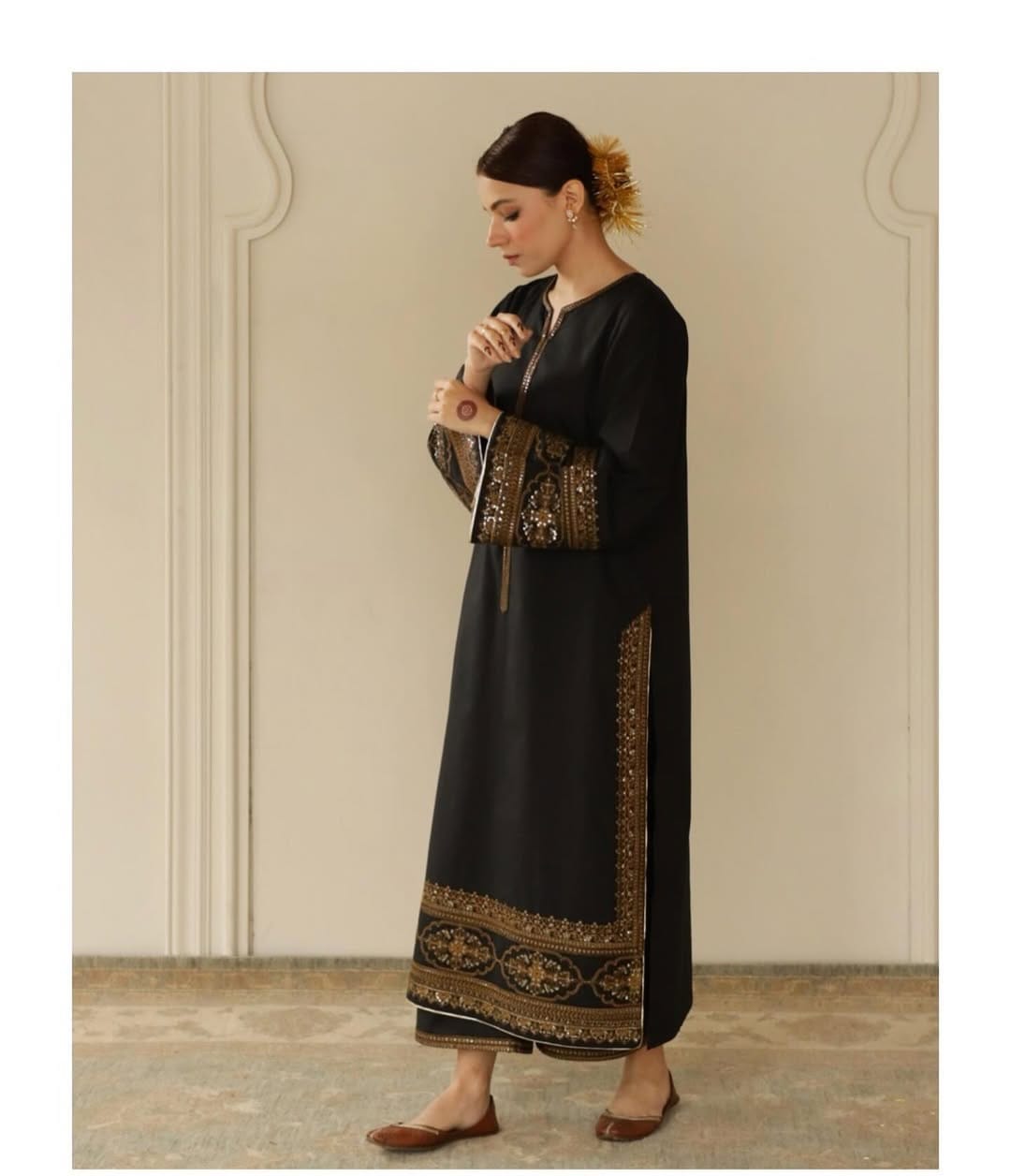 Black Stitched Premium Lawn 3-Piece Festive Suit