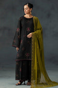 Women's Embroidered Stitched 3Pc Lawn Suit-Black | ZARYSH COLLECTION