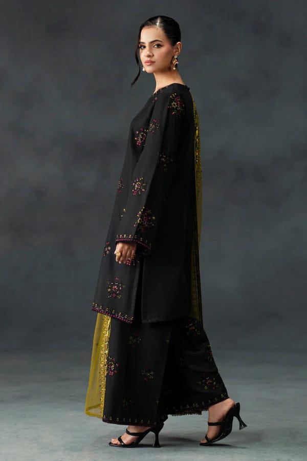 Women's Embroidered Stitched 3Pc Lawn Suit-Black | ZARYSH COLLECTION