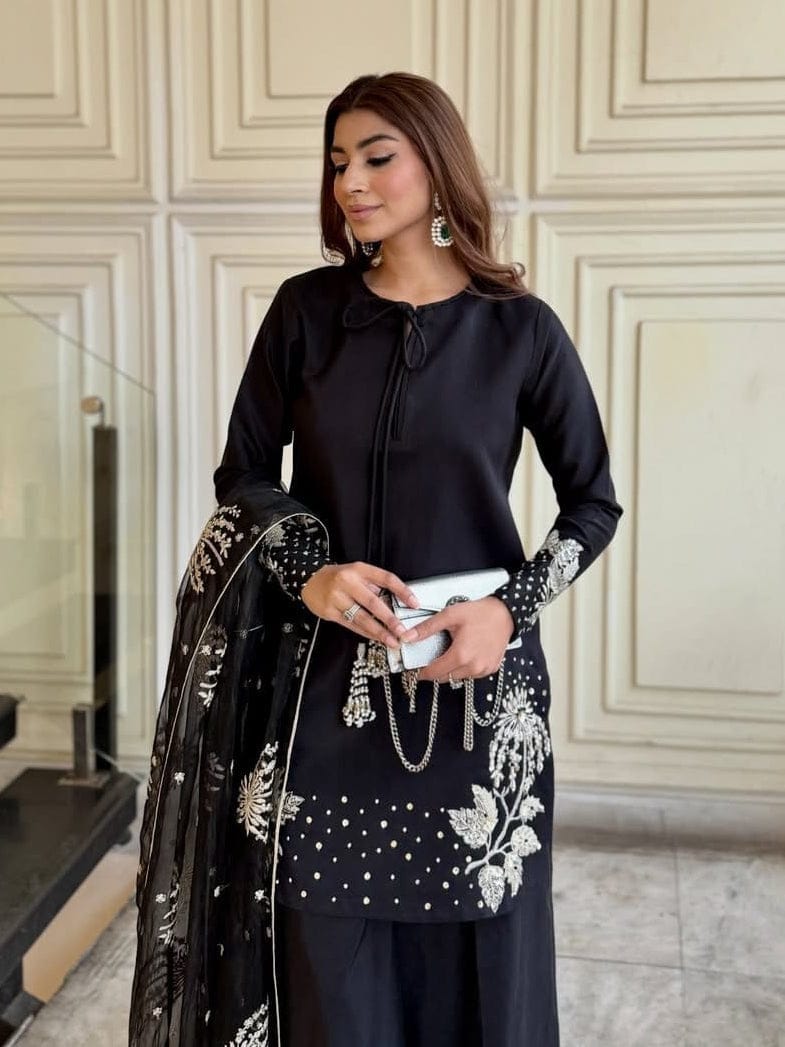 Luxury Black Embroidered 3 Piece Stitched Suit for Women – Premium Pakistani Formal Dress | ZARYSH