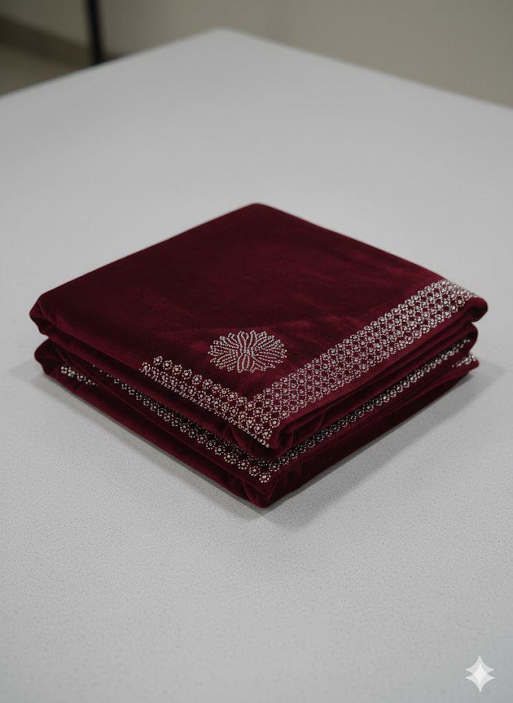 LADIES MICRO VELVET STONE WORK SHAWL (MEHROON)