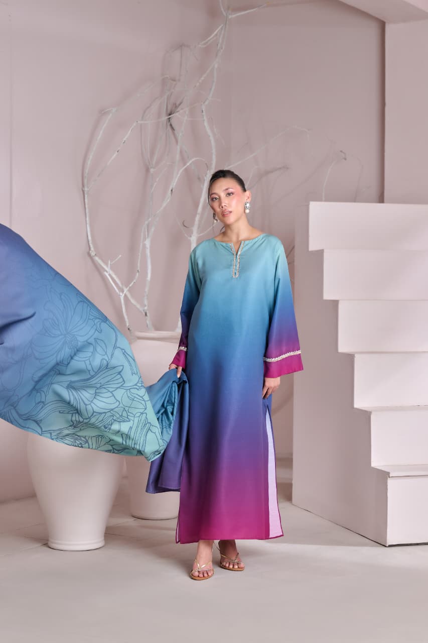 Premium Blue and Magenta Stitched Suit with Matching Dupatta