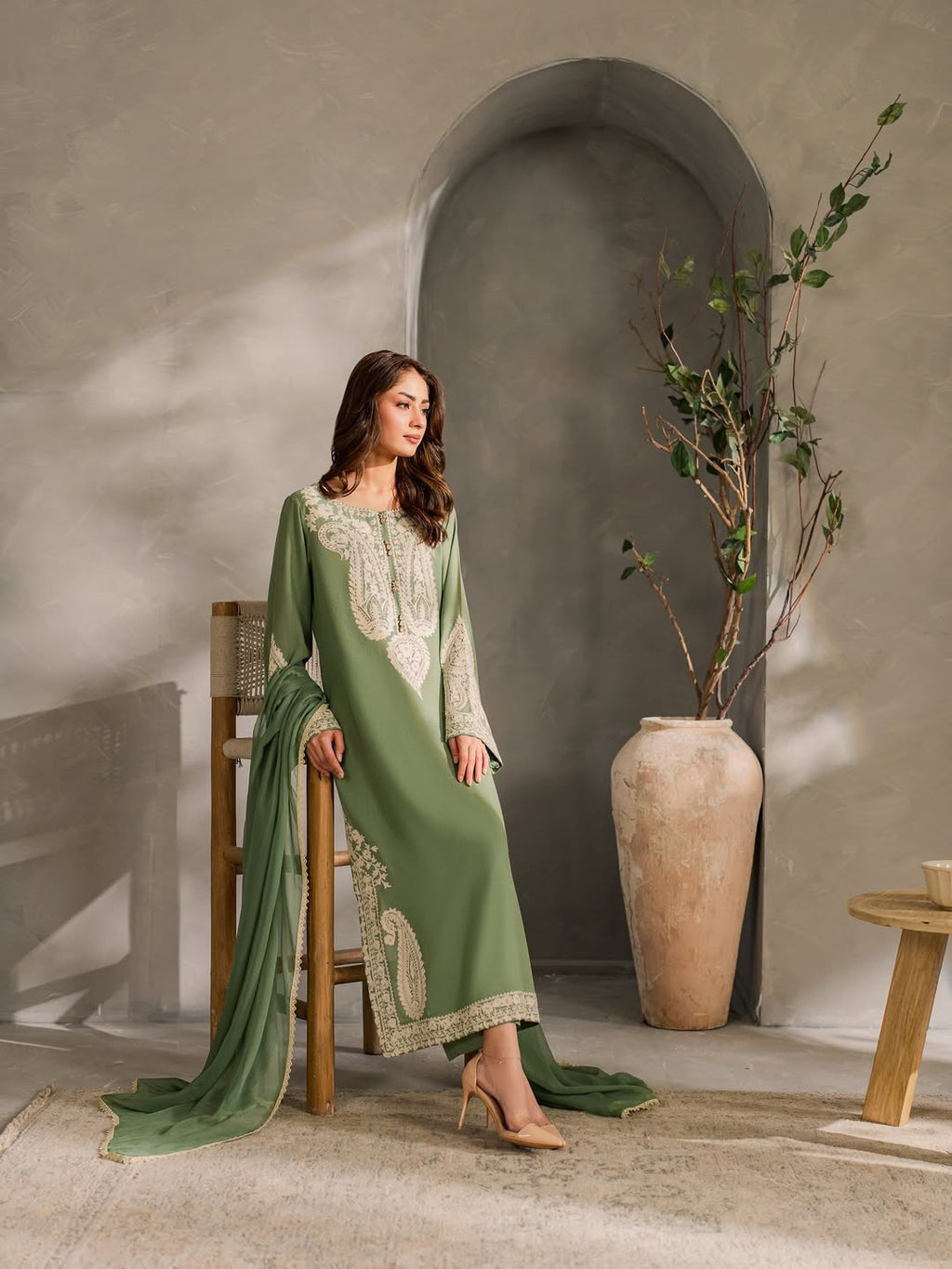 Elegant 3 Piece Lawn Suit with Dyed Trouser and Chiffon Dupatta