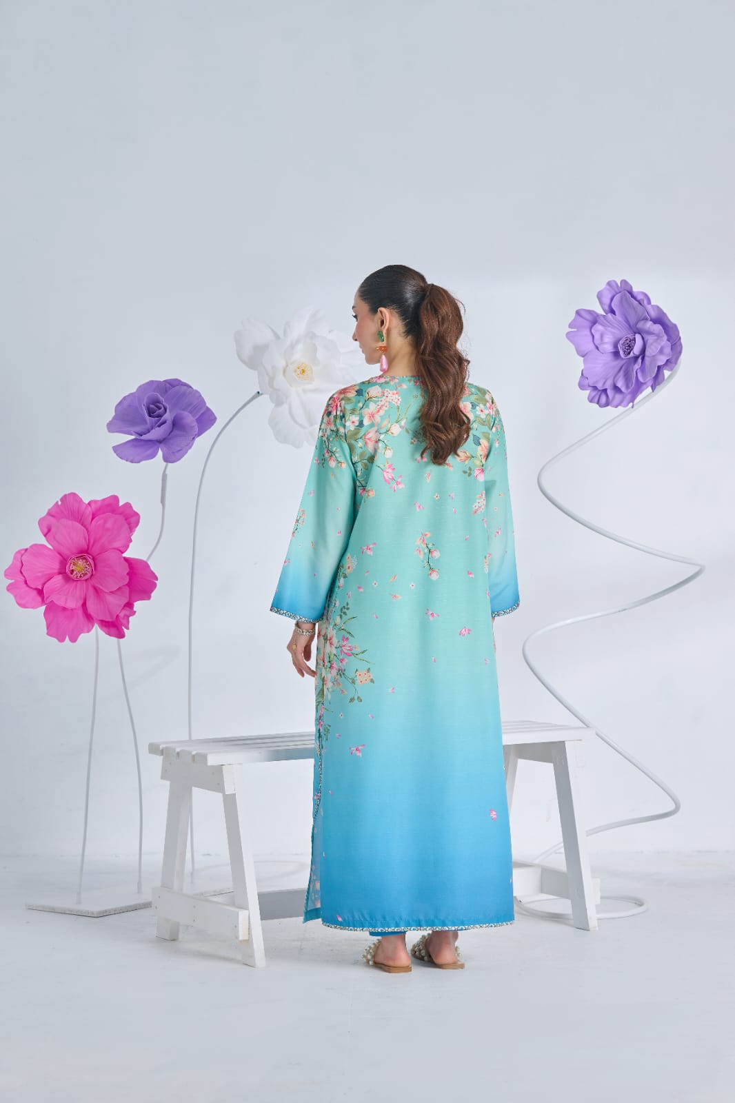Back View of Premium Printed Kaftan Style Suit